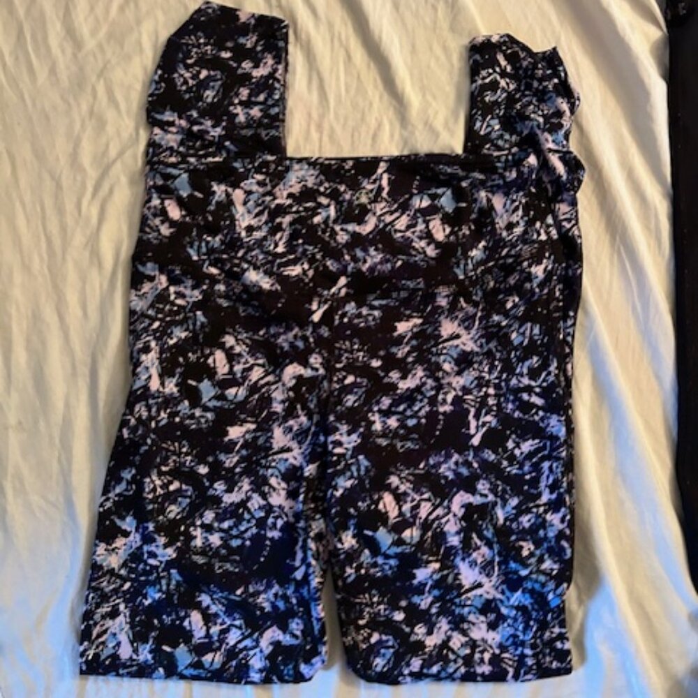 size small womens black blue print  pants leggings athletic wear